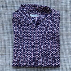 Hinge Navy and White Geometric Button Down Shirt